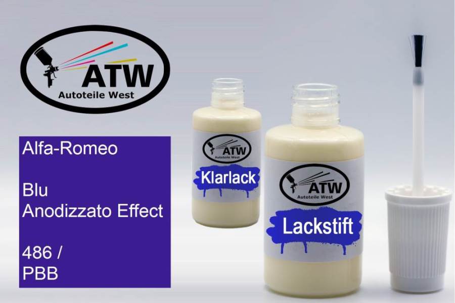 Alfa-Romeo, Blu Anodizzato Effect, 486 / PBB: 20ml Lackstift + 20ml Klarlack - Set, von ATW Autoteile West.